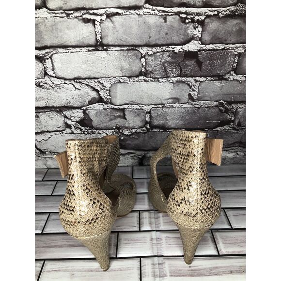 Sigerson Morrison Gold Leather Peep Toe Ankle Strap Dress Heels Women 8.5US/39EU - Picture 5 of 16